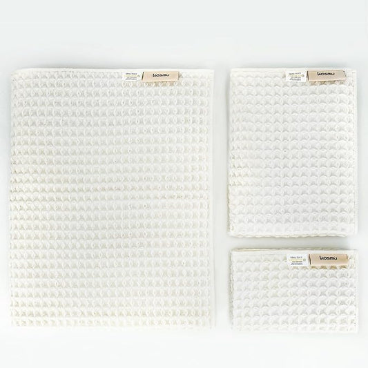 Luxury Organic Japanese Cotton Waffle Bath Towel | Thick, Absorbent, Quick Dry Bathroom Towels for Shower, Sauna, Onsen| Hotel & Spa Quality, Gift-Ready (Shell White, Bath Sheet Set (3-Piece))