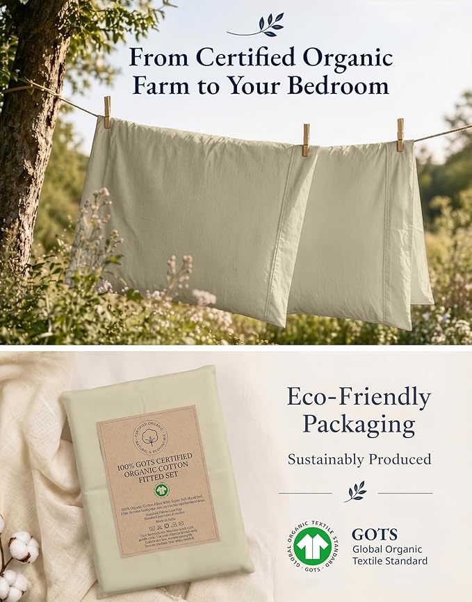 LANE LINEN Twin XL Fitted Sheet Set (No Flat Sheet) - 100% Organic Cotton Soft & Breathable Percale Weave Fitted Sheet Set for Added Comfort - 15'' Deep Pocket for Snug Fit - GOTS Certified - Linen