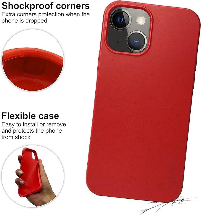 eplanita Eco Mobile Phone Case Compatible with iPhone 13 Mini, Plant Fiber, Drop Protection Cover, Durable and Sustainable (for iPhone 13 Mini, Red)
