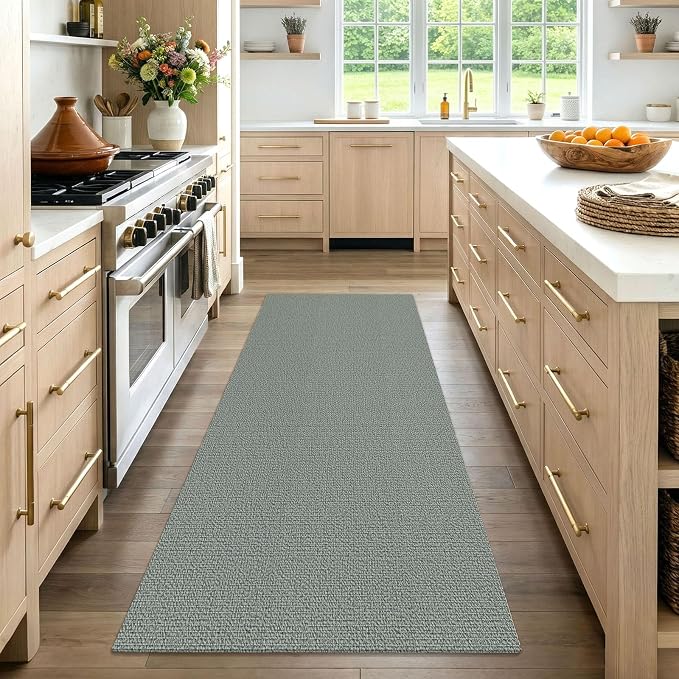 EARTHALL Washable Runner Rug 3x7 Ft Non Slip Runners for Hallways Wide Cotton Rubber Backed Kitchen Runner Braided Indoor Floor Carpet Runners for Entryway, Hallway, Kitchen, Bedroom, Green/Grey