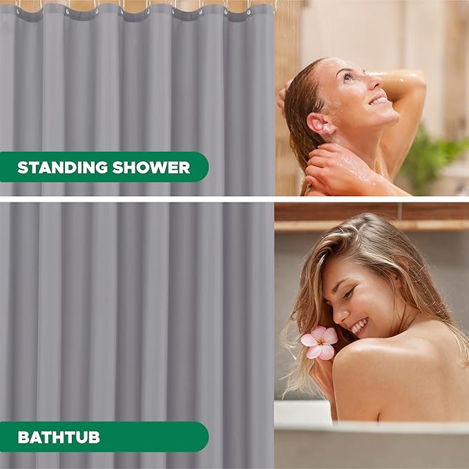 Biscaynebay Fabric Long Stall Shower Curtain Liners 54" Width by 78" Length, Silver Grey Water Resistant Bathroom Curtains, Rust Resistant Grommets (9 Holes) Weighted Bottom Machine Washable