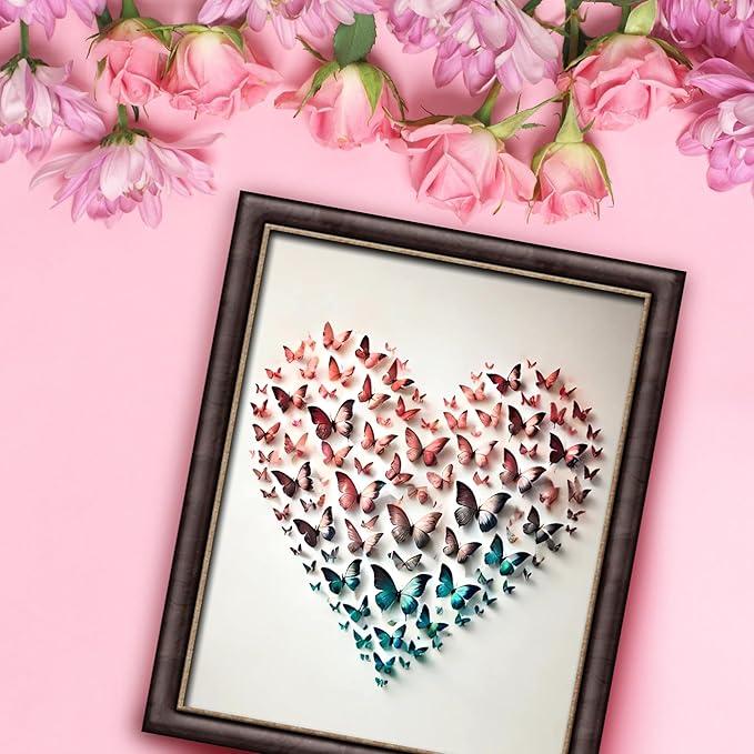 InkFlow Posters Art Butterfly Heart Poster - Butterflies Print - Love Print - Valentine's Day Art - Minimal Animal Art - Romantic Living Room or Office Wall Decor - 8x10 Unframed Canvas Print