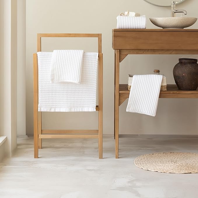 Premium Waffle Hand Towels Pack of 4 Extra Large 20x35 inch - 100% Turkish Cotton, Waffle Weave, Quick Dry, Lint Free, Super Absorbent, Thin Hand Bath Towel (White, Set of 4 Hand Towels)