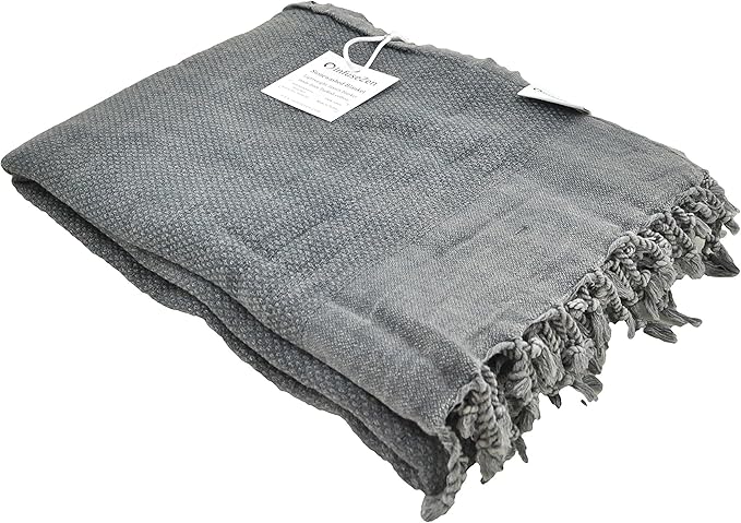 Stonewashed Turkish Throw Blanket - 100% Organic Cotton - 80" x 48" - Soft, Lightweight, Cozy - for Couch, Sofa, Picnic, Yoga - Charcoal Grey