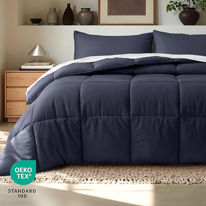 Bare Home Comforter Set - Oversized Queen Size - Ultra-Soft - Goose Down Alternative - Premium 1800 Series - All Season Warmth (Oversized Queen, Midnight Blue)