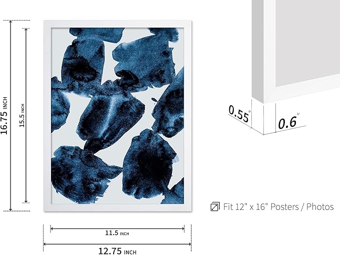 Monem Art Blue Abstract Watercolor Texture Print - Minimalist Modern Art Poster - Wall Decor for Living Room, Bedroom or Office - 12x16 White Framed Wall Art by Mareike Bohmer