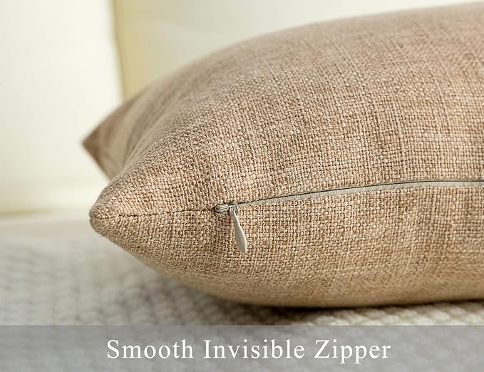Stellhome Linen Throw Pillow Covers Square Solid Farmhouse Burlap Cushion Covers for Bed Couch Sofa Bench, 26 x 26 inch (65 cm), Natural Linen, Set of 2
