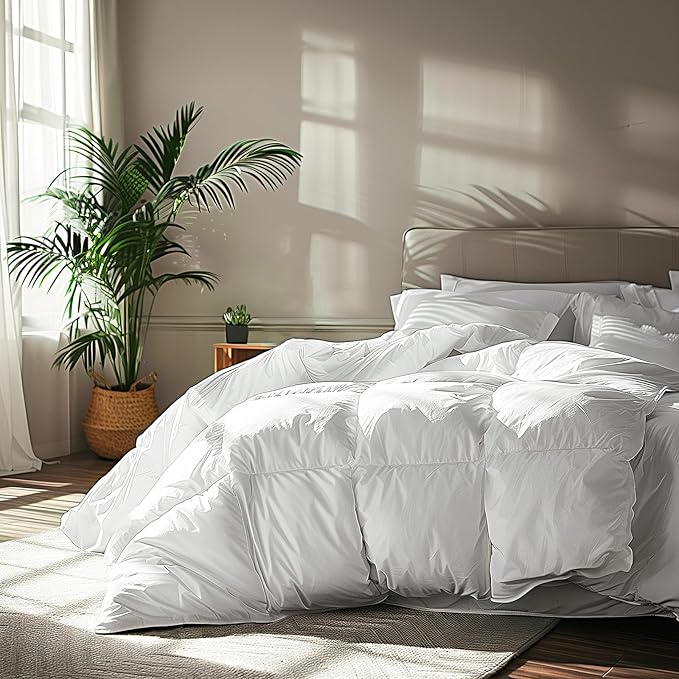 Serta Goose Feather Down Fiber Cotton Comforter Twin Size - 100% Cotton Duvet Insert - Hotel Luxury Hypoallergenic Bedding Comforter Extra Warmth 68 x 90 Inch White