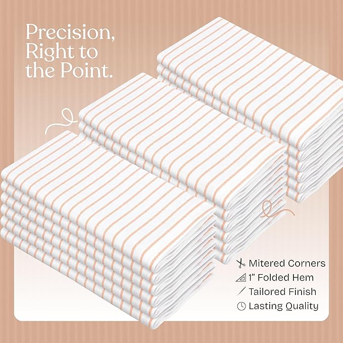 Mustard Yellow Stripe Cloth Napkins Set of 6, 18x18 Inch, 100% Cotton, Classic Striped Table Napkin for Dinner, Lunch, Fall, Reusable and Machine Washable Fabric for Everyday Dining