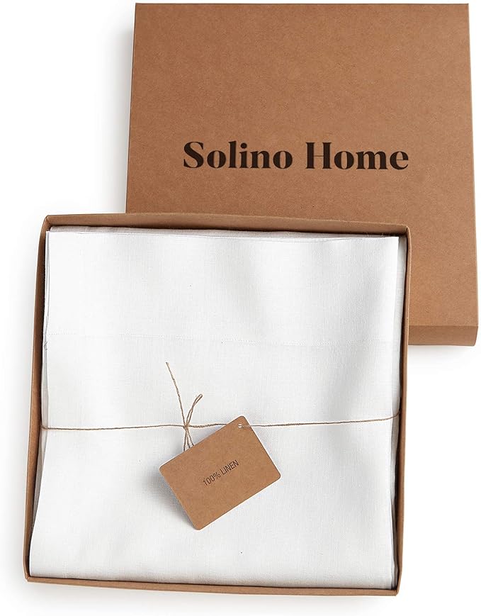 Solino Home White Linen Curtain 54 Inch, Light Filtering Rod Pocket Curtain 52 x 54 Inch, 100% Pure Linen European Flax Window Treatment for Living Room, Bedroom - 1 Panel