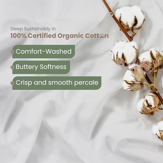 EcoPure Queen Size Sheet Set, White | 100% Organic Cotton, Comfort Washed, Cooling, Deep Pocket, GOTS Certified