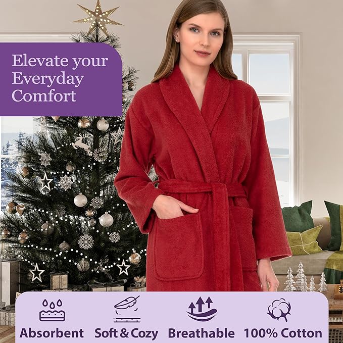 TowelSelections Womens Robe 100% Cotton Terry Cloth Towel Bathrobe Luxuriously Soft Shawl Collar Bath Robe for Women