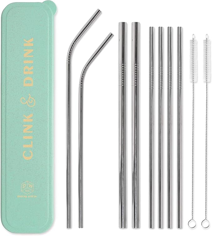 Designworks Ink, Straw Set Stainless Clink and Drink Mint 8 Count