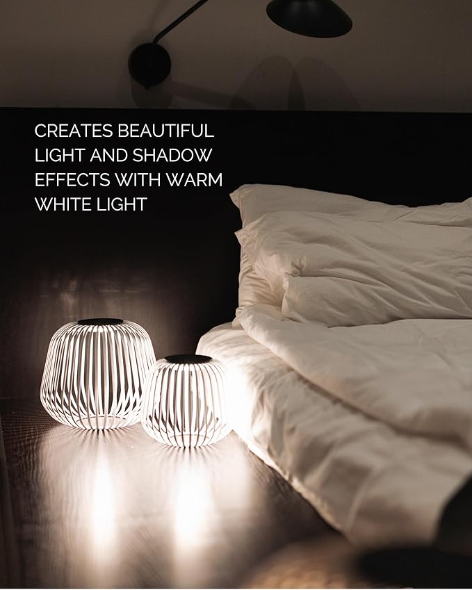 LUUK Studio Solis Wireless Solar LED Accent Lamp, Warm White Dimmable Light, Water Resistant, Indoor Outdoor Use, USB-C Rechargeable, Living Room, Patio, Soft Luxury Style, White, Size L