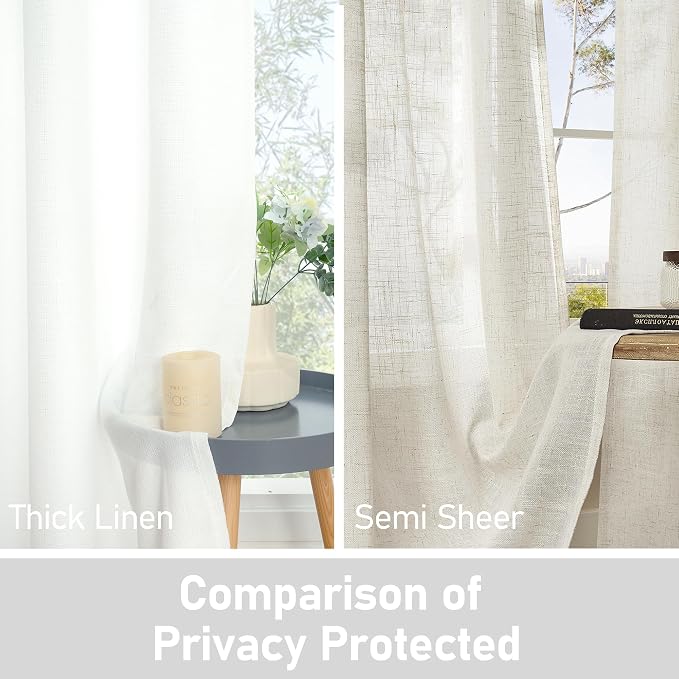 LAMIT White Linen Curtains for Living Room 78 inch Length, Thick Linen Textured Light Filtering Curtains Grommet Privacy Protected Window Drapes for Bedroom, Set of 2 Panels, 52 x 78 Inch