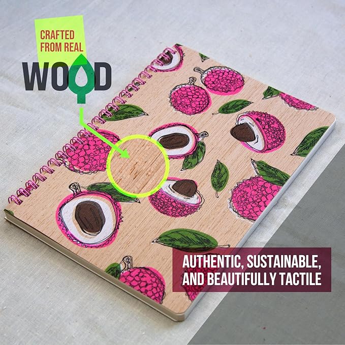 A5 Wooden Journal Set (3-Pack) – Eco-Friendly Notebooks with Dotted Pages | Spiral Bound, Nature-Inspired Designs | Ideal for Bullet Journaling, Writing & Sketching