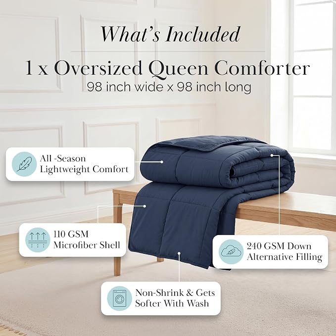 Southshore Fine Living, Inc. Comforter Queen Size, Full Bedding Comforters, Down-Alternative Navy Blue Comforter Queen Size, Soft Fluffy Oversized Bedding, Machine Washable, Dark Blue Comforters