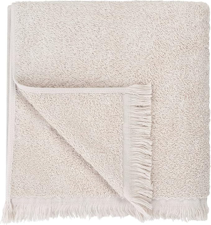 blomus FRINO Fringed Terrycloth Organic Cotton Hand Towel XL 20 x 39 - Oeko-TEX Standard 100 Certified - Moonbeam (Beige)