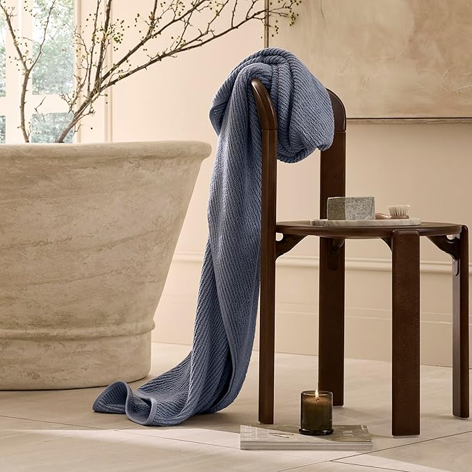 BOLL & BRANCH Turkish Ribbed Bath Sheet - Mineral - 100% Organic Turkish Cotton - Oversized Soft Absorbent Quick Dry Luxury Spa Bath Sheet with Textured Rib Weave - Premium Comfort