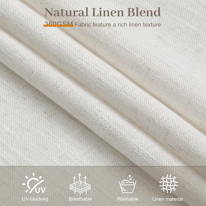 IVAPUPU Pinch Pleated Linen Curtains 102 Inches Long 2 Panels for Living Room, Light Filtering Memory Train Semi Sheer Curtain Pleated with Hooks Rings Back Tab Drapes for Bedroom, 40w, Beige White