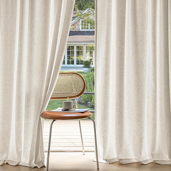 MIULEE Non-See-Through Privacy Curtains 2 Panels, Light Filtering Window Curtains Farnhouse Textured Back Tab Semi Sheer Drapes for Bedroom Living Room, 52 x 96 Inches Long, Linen