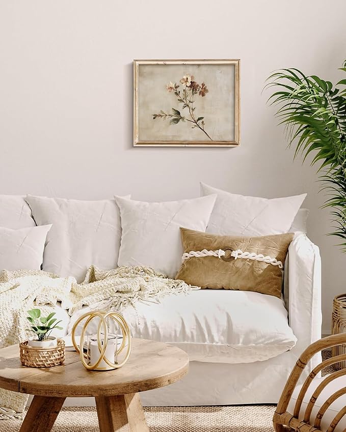 Vodefoad Vintage Wildflower Art Print, Neutral Floral Decor, Rustic Botanical Wall Art, Farmhouse Style Flower Oil Painting, Minimalist Drawing Canvas Wall Decor for Gallery Home Bedroom Farmhouse Bedroom - 8x10Inch Unframe