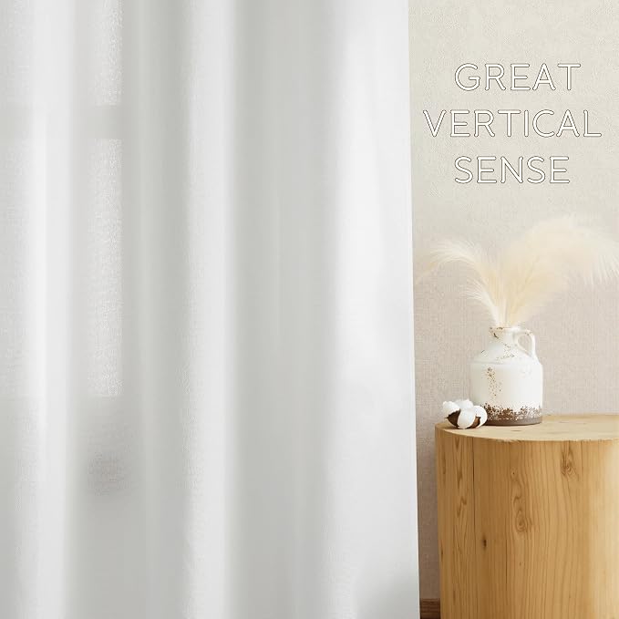 NICETOWN Linen Blended Curtains 63 Inch for Bedroom, Light Filtering Semi Sheer Burlap Curtains Farmhouse Grommet Privacy Window Drapes for Living Room, 2 Panels (52 x 63 Inch, White)