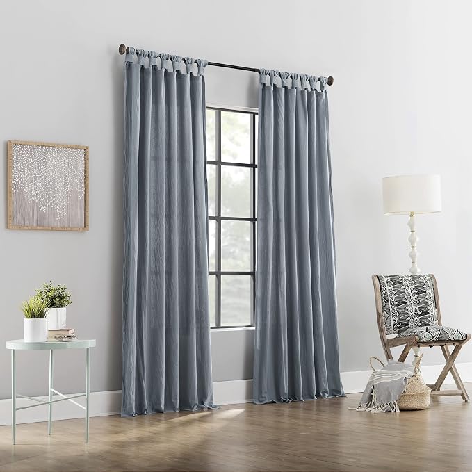 Archaeo Washed Cotton Twist Tab Curtain, 52" x 84", Storm Blue