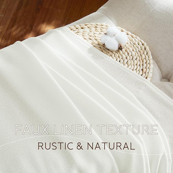 NICETOWN Sheer Ivory Curtains 96 inches Long, Rod Pocket & Back Tab Semi Sheer Faux Linen Blend Privacy Semitransparent with Light Filtering Bedroom/Living Room, W52 x L96, Ivory, 2 Panels
