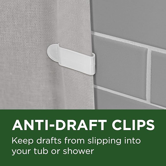 Zenna Home Recycled Cotton 100% Waterproof Fabric Shower Curtain Liner with Anti-Draft Clips, Grey