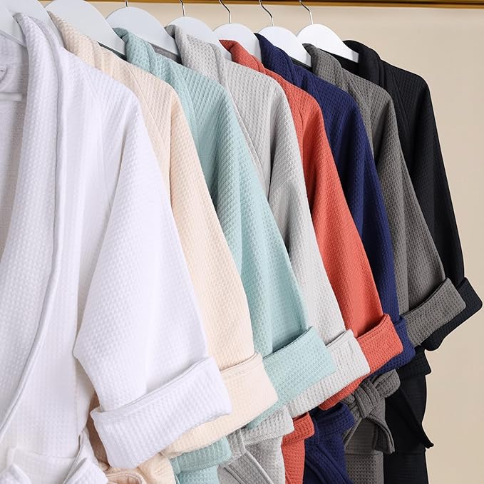 Superior Waffle Weave Cotton Unisex Bathrobe with Belt, Soft and Absorbent Robe for Men and Women Bath Essentials Robes