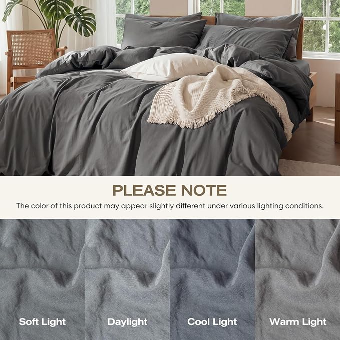 100% Pure French Flax Linen Blend Duvet Cover Set King Size, 3-Piece Breathable Bedding Set with Long Zipper Closure & Corner Ties, Soft, Lightweight & Durable Bedding Ideal for Hot Sleepers
