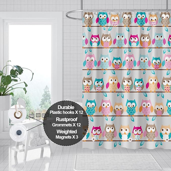 Plastic Shower Liner - Premium PEVA 4G Shower Curtain Liner with Rustproof Grommets and 3 Weighted Magnets, Waterproof Shower Curtain for Bathroom… (Owl, 72”*72”)