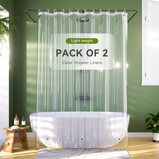 Long Shower Curtain Liner 72x78 Inch Pack of 2, Lightweight Clear Waterproof Shower Curtain Liner with 3 Extra Strong Magnets & 12 Metal Grommets, Plastic Shower Liner 72 x 78 Inches