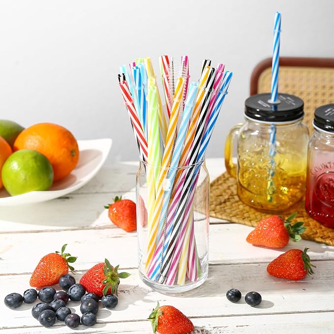25 Pieces Reusable Plastic Straws with 2 Cleaning Brushes, BPA-Free 10.5" Long 0.29" Diameter, Colorful Hard Drinking Straws for 16-32 oz Tumblers and Mason Jars