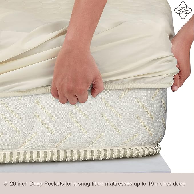 Bioweaves 100% Organic Cotton Mattress Pad Cover, GOTS Certified Cooling Quilted Fitted Mattress Topper & Protector with Soft Cotton Wadding - 20 Inch Deep Pocket, King