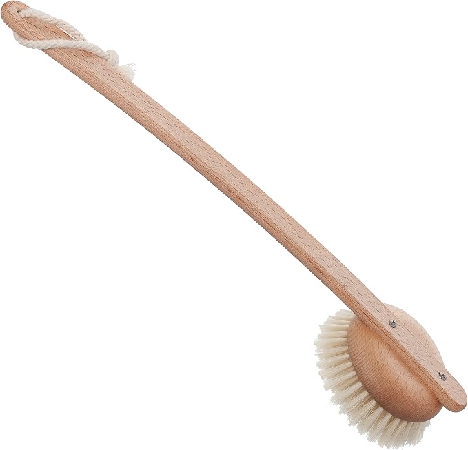 REDECKER Natural Pig Bristle Bath Brush with Oiled Beechwood Handle, 18-1/2-Inches - Back Brush - Shower Back Brush with Long Handle - Natural Bristle Brush, Made in Germany