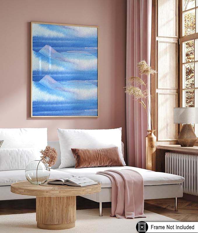 Monem Art Blue Watercolor Abstract Landscape Print - Minimalist Ocean Horizon Art Poster - Wall Decor for Living Room, Bedroom or Office - 24x32 Unframed Wall Art by Rs Lab Studio