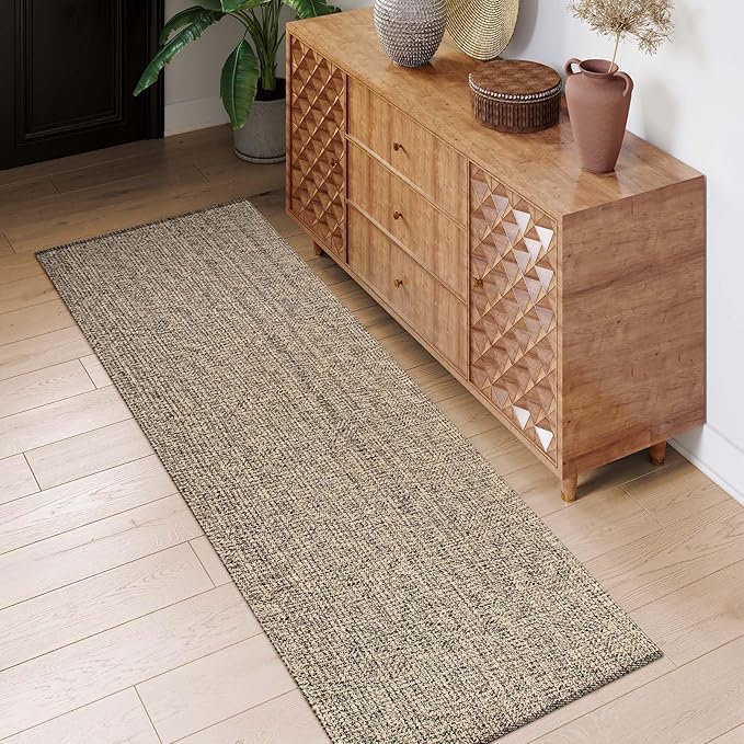 LEEVAN Hallway Runner Rug 2.6' x 8', Natural Braided Kitchen Runner Rug, Washable Woven Reverisible Bathroom Runners, Farmhouse Entryway Rugs, Low-Profile Floor Carpet for Doorway