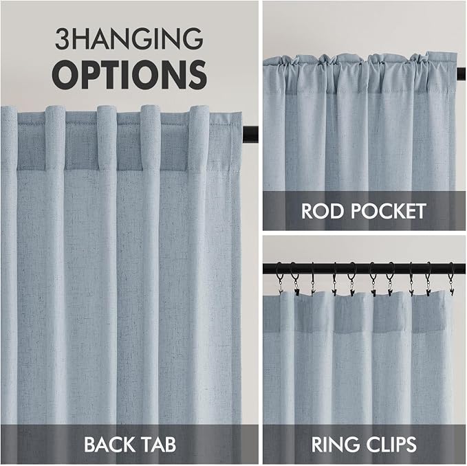 MIULEE Non-See-Through Privacy Linen Curtains 2 Panels, Chambray Blue Light Filtering Window Curtains Farn House Textured Back Tab Semi Sheer Drapes for Bedroom Living Room 63 Inches Long Light Blue