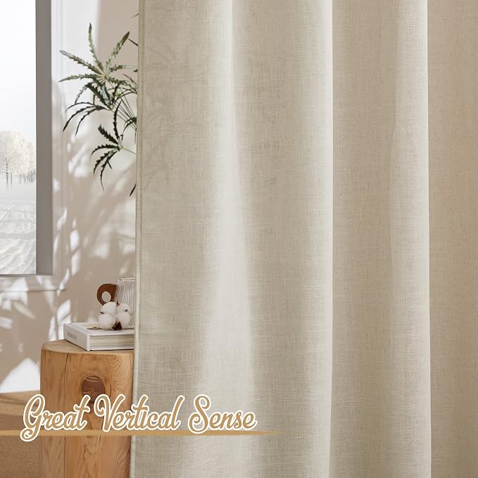 NICETOWN Linen Taupe Curtains 84 inches Long, Rod Pocket & Back Tab Flax Linen Window Treatments Privacy Vertical Drapes with Light Filtering for Bedroom/Living Room, W52 x L84, 2 Panels