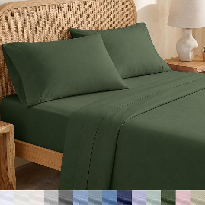California Design Den Soft 100% Cotton Percale Sheets Twin Size Bed Set with Deep Pockets - Crisp, Breathable and Durable Cotton Bedding Set - Olive Green