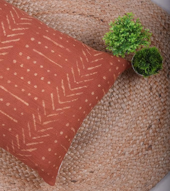 Trade Star Decorative Throw Pillow Cover 100% Cotton Cushion Case Handloomed Pillow Cover Authentic Couch Cushion Case Handmade Lumbar Spring Fall Decor Pillow Cover (Rust Snow 14X22 INCHES)