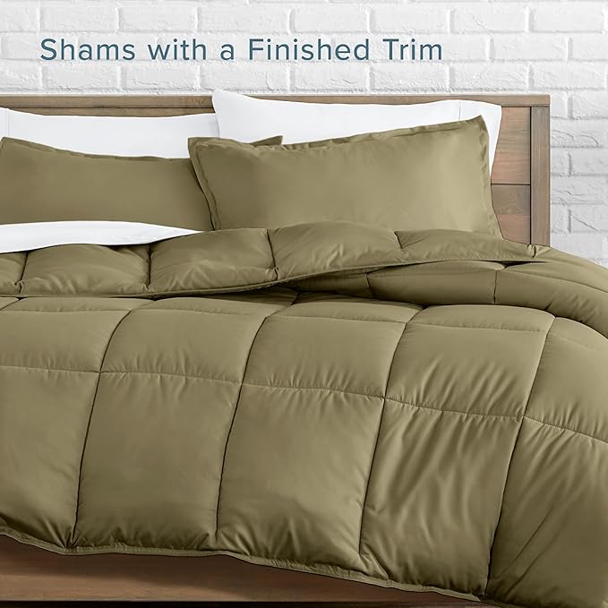 Bare Home Comforter Set - King/California King Size - Ultra-Soft - Goose Down Alternative - Premium 1800 Series - All Season Warmth (King/Cal King, Olive)