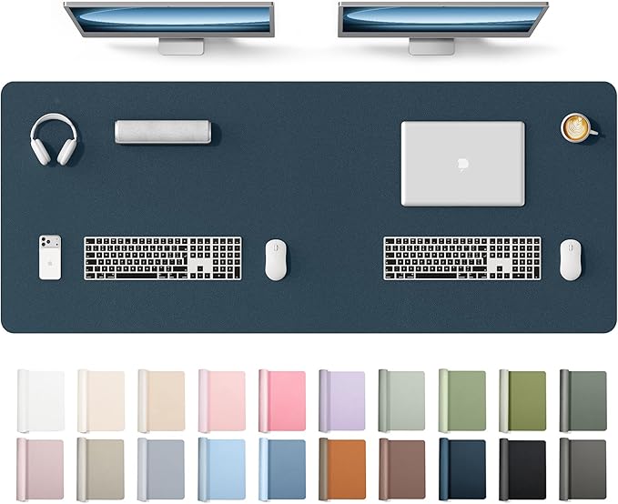 YSAGi Leather Desk Protector, Office Mat, Large Mouse Mat, Non-Slip PU Leather Blotter, Laptop Desk Mat, Waterproof Writing Pad for Office and Home(Dark Blue, 63" x 24")