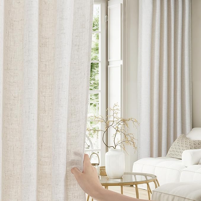 NICETOWN Linen Curtains Back Tab 72 Inch Long 2 Panels Set for Living Room, 3742" Wide Thick Flax Linen Blend Privacy Window Drapes Rod Pocket & Back Tab with Light Filtering for Bedroom