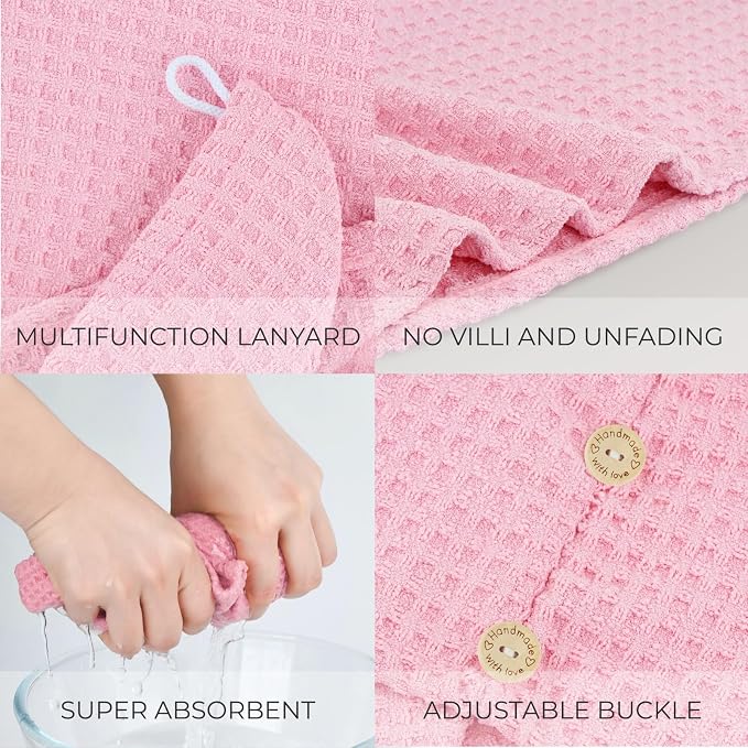 MaopaoBeauty Microfiber Hair Towel - Waffle Drying Hair Wrap (2 Packs, 10.6x27.5inch, Pink)