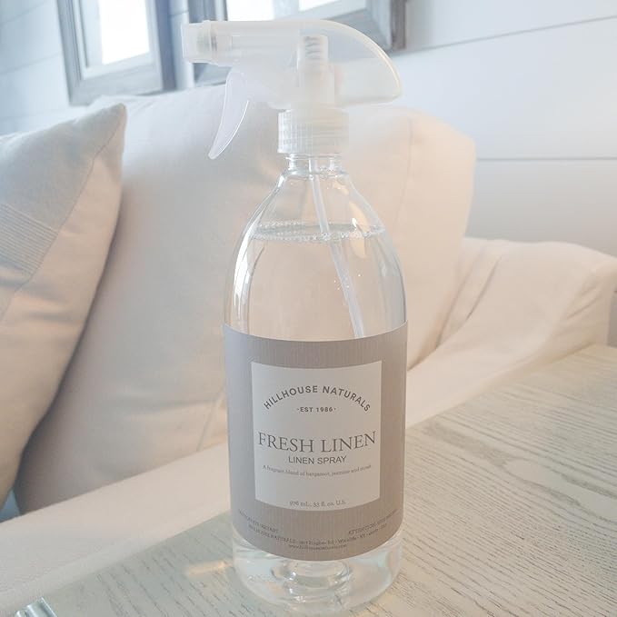 Hillhouse Naturals - Linen Spray - Aromatherapy Spray for Relaxation & Sleep - Refresh Bedding, Curtains & More - with Citrus, Bergamot, Rose & Musk - Made in the USA - Fresh Linen Scent - 1 L