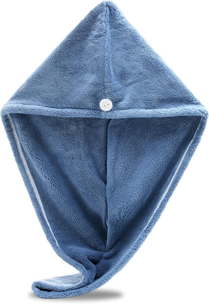 Microfiber Hair Towel Wrap Super Absorbent Twist Turban Dry Hair Cap with Button Fasten