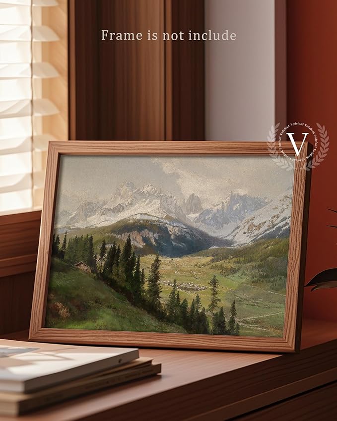 Nature Landscape Vintage Wall Art for Home Decor, Mountain View Canvas Wall Art, Farmhouse Muted Spring Summer Paintings Art Picture Aesthetic for Bedroom Bathroom Living Room Office Decor (8" x 10"-UNFRAMED)